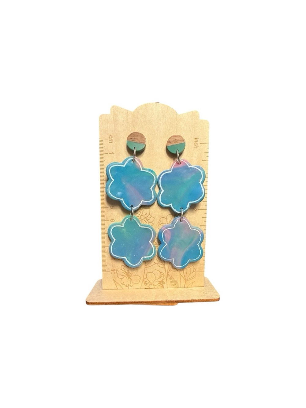 Blue Iridescent Floral Dangle Earrings